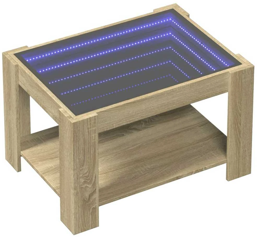 Kavos staliukas su LED, ąžuolo, 73x53x45cm, apdirbta mediena