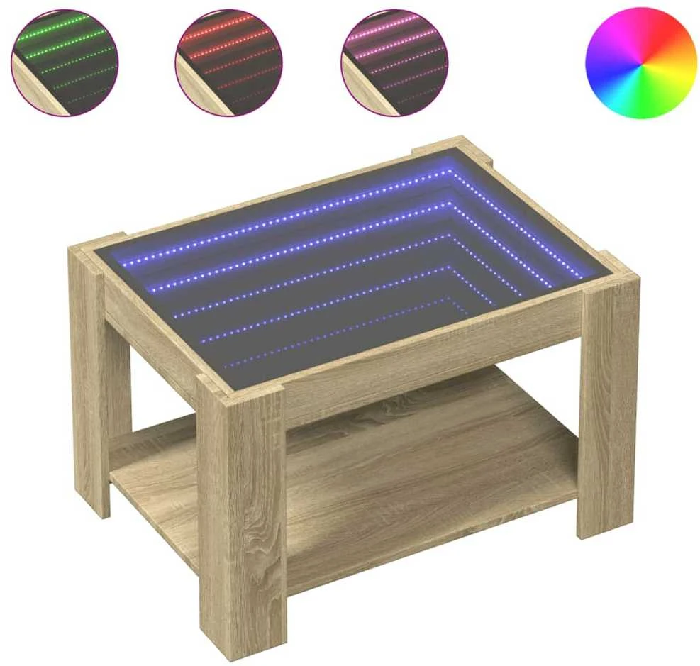 Kavos staliukas su LED, ąžuolo, 73x53x45cm, apdirbta mediena