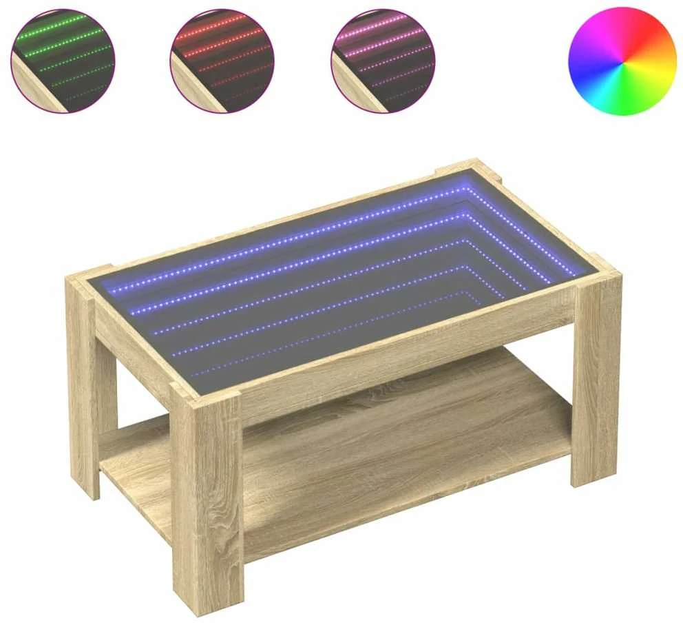 Kavos staliukas su LED, ąžuolo, 93x53x45cm, apdirbta mediena