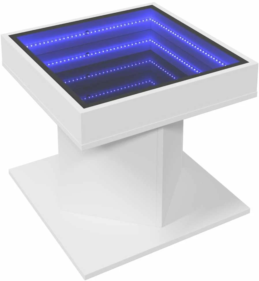 Kavos staliukas su LED, baltas, 50x50x45cm, apdirbta mediena
