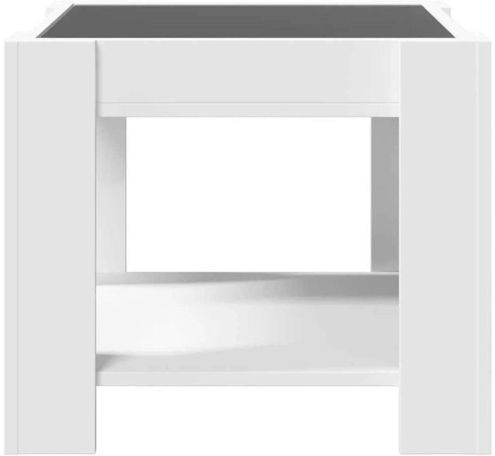 Kavos staliukas su LED, baltas, 53x53x45cm, apdirbta mediena