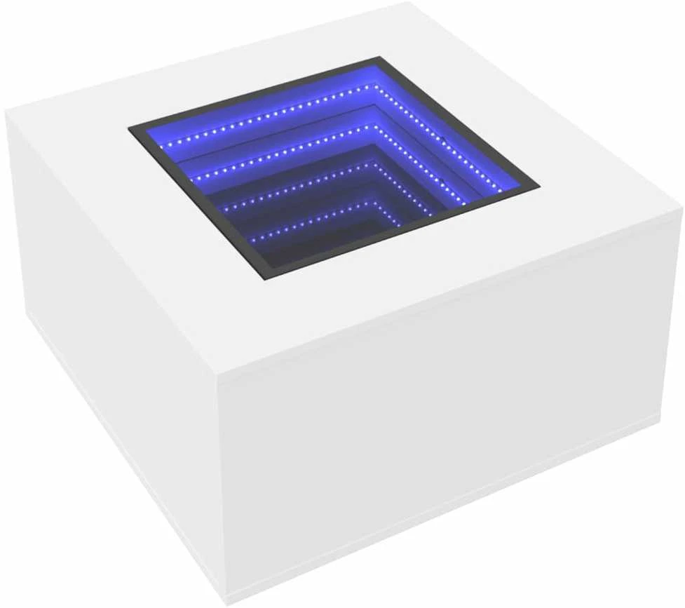 Kavos staliukas su LED, baltas, 60x60x40cm, apdirbta mediena