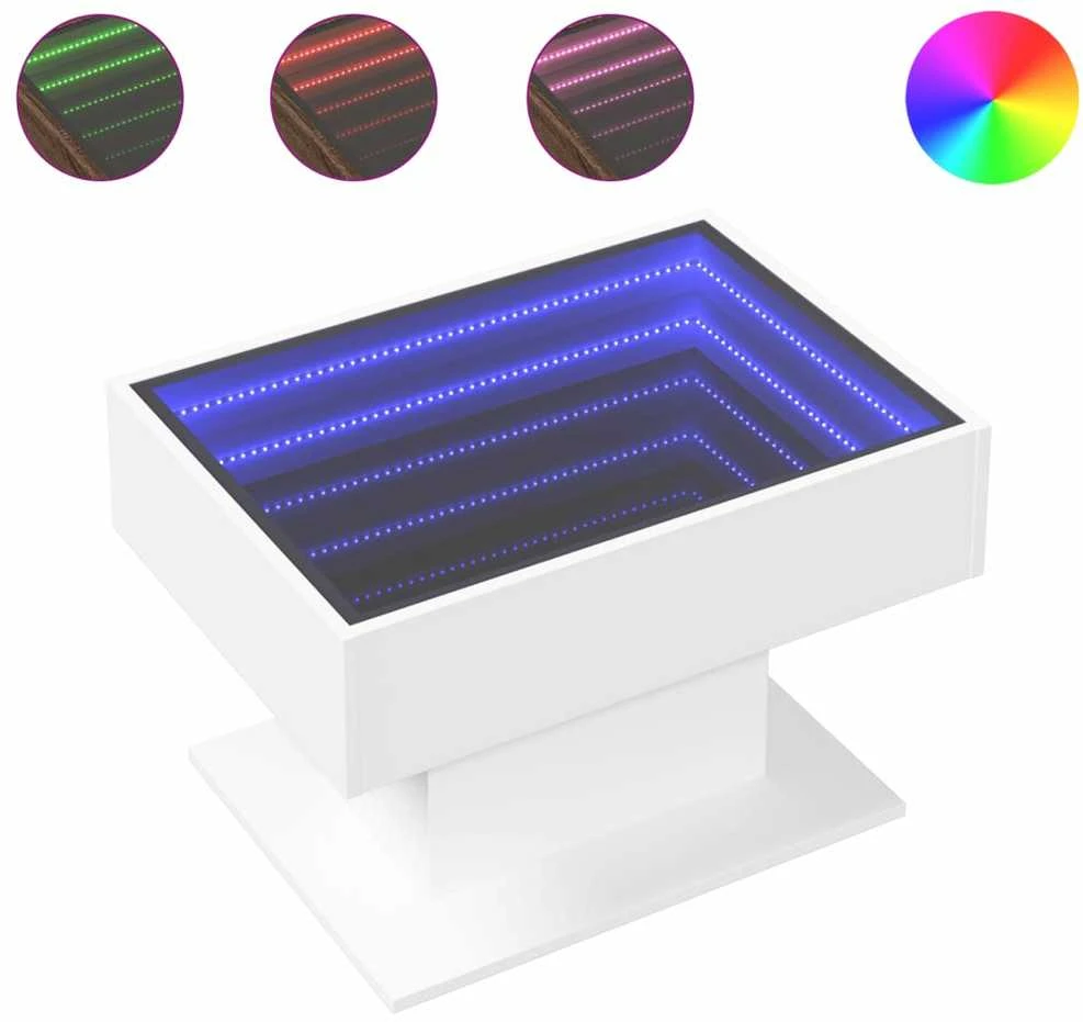 Kavos staliukas su LED, baltas, 70x50x45cm, apdirbta mediena