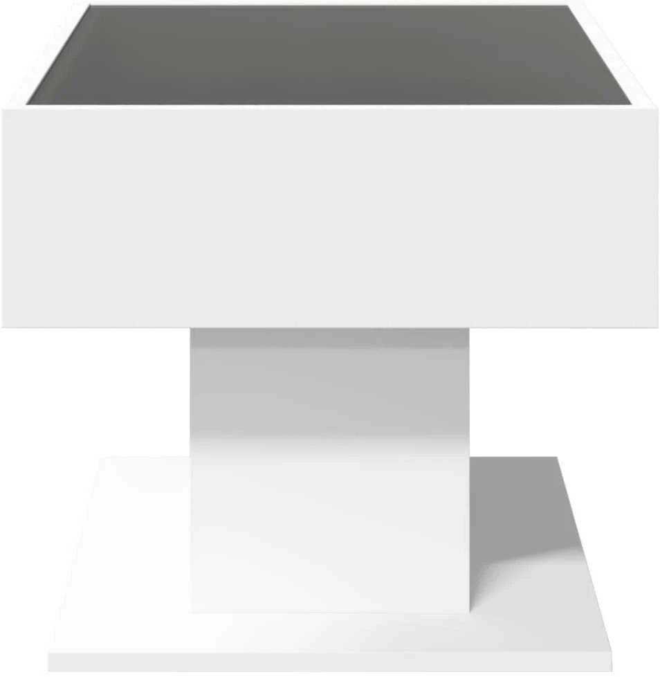 Kavos staliukas su LED, baltas, 70x50x45cm, apdirbta mediena