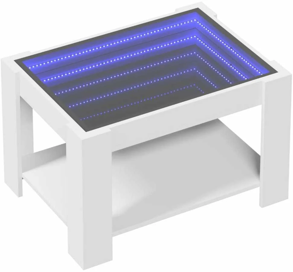Kavos staliukas su LED, baltas, 73x53x45cm, apdirbta mediena