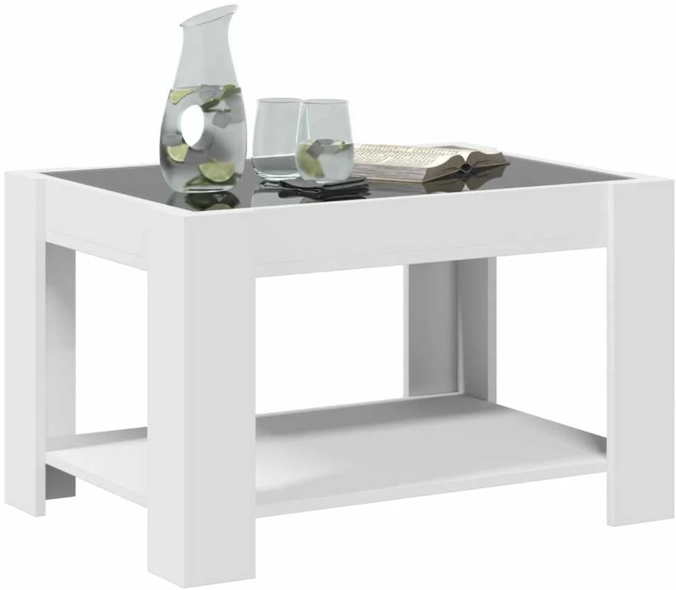 Kavos staliukas su LED, baltas, 73x53x45cm, apdirbta mediena