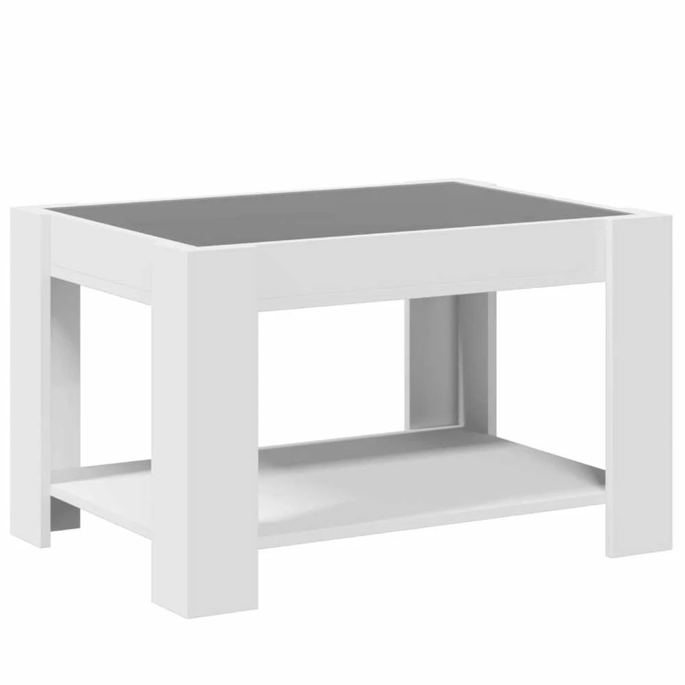 Kavos staliukas su LED, baltas, 73x53x45cm, apdirbta mediena
