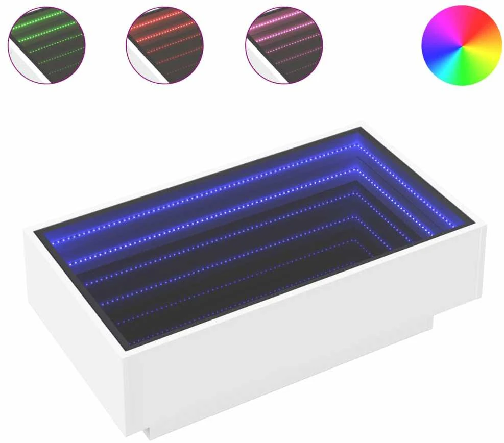 Kavos staliukas su LED, baltas, 90x50x30cm, apdirbta mediena