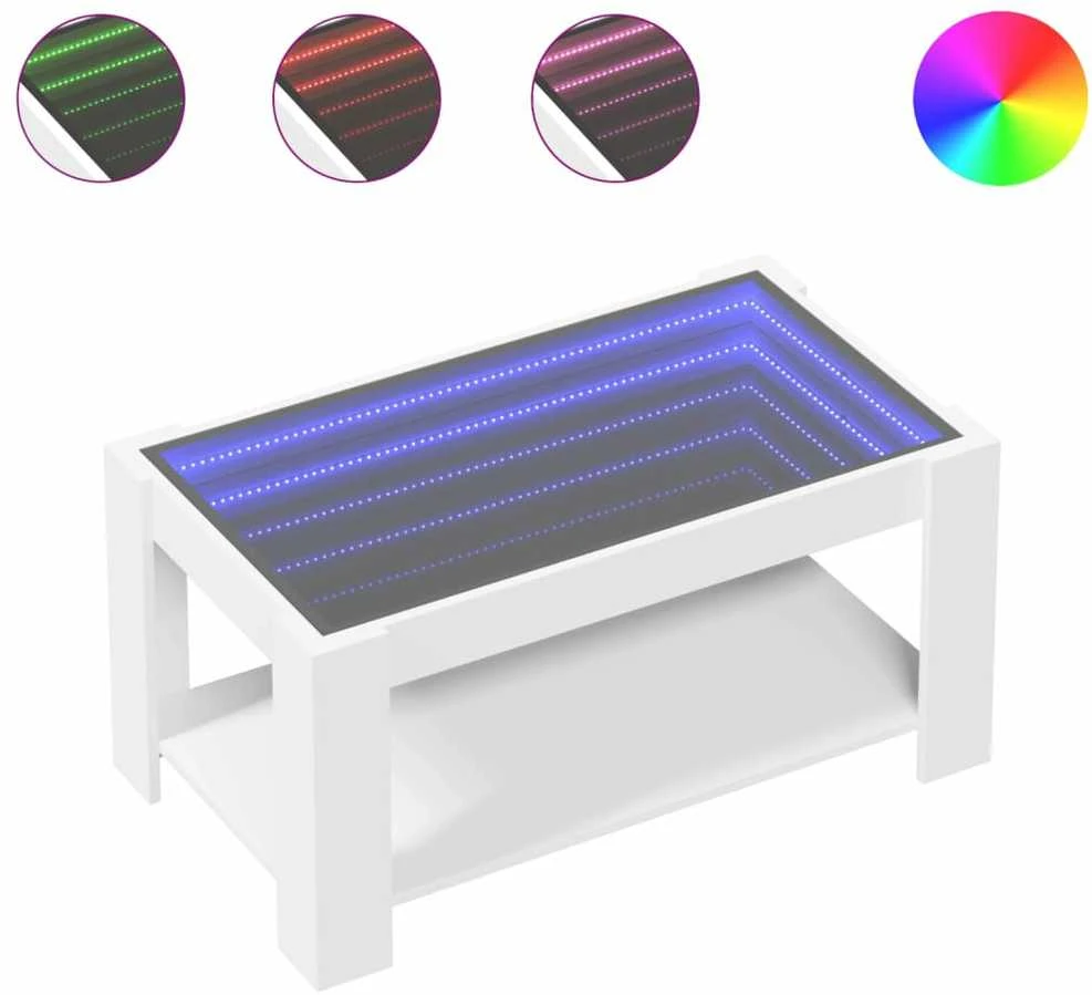 Kavos staliukas su LED, baltas, 93x53x45cm, apdirbta mediena