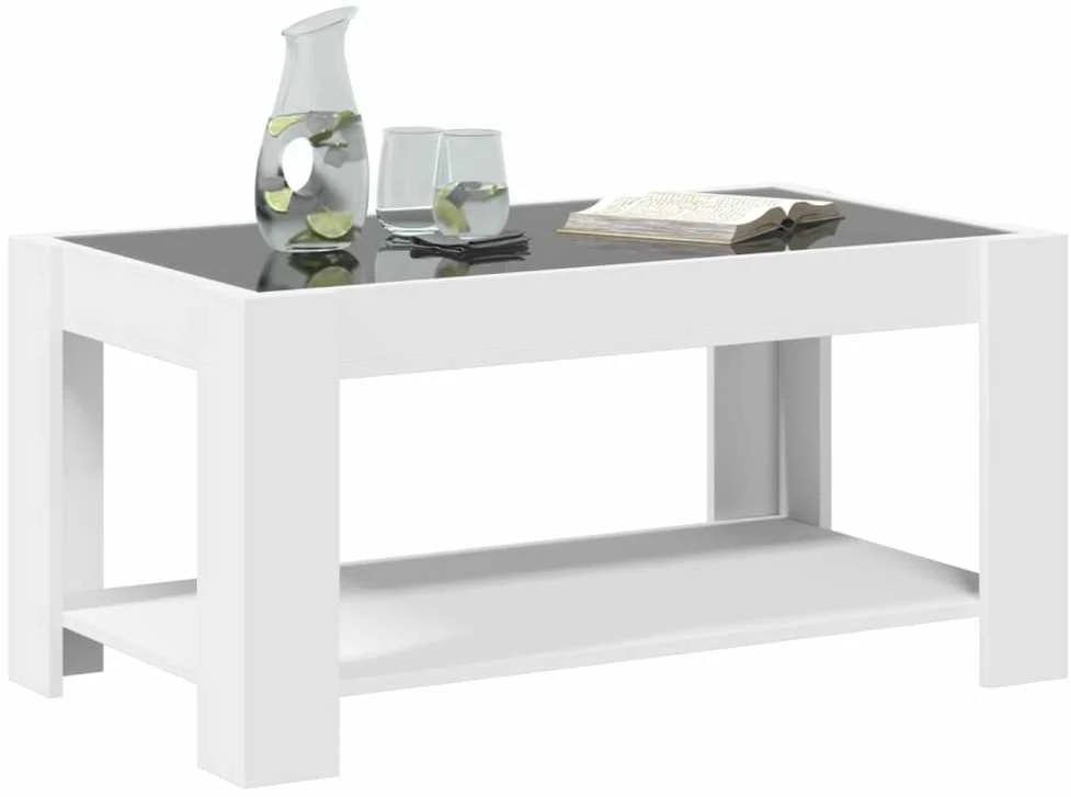 Kavos staliukas su LED, baltas, 93x53x45cm, apdirbta mediena