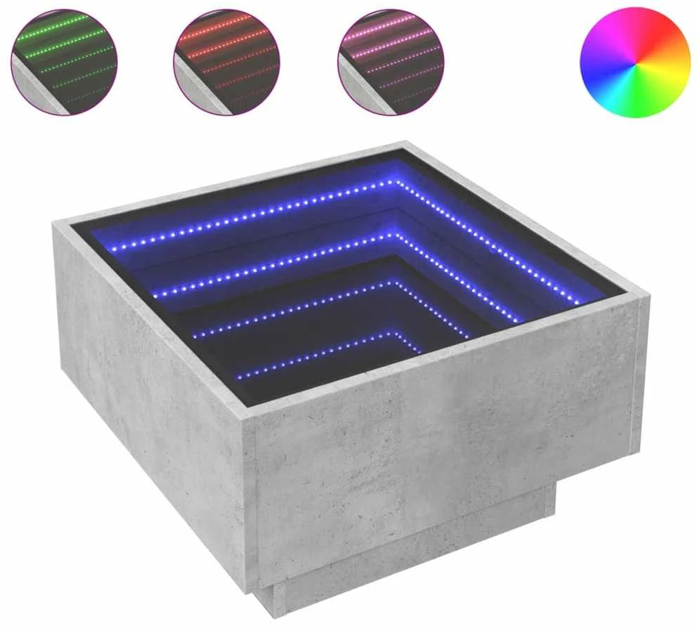 Kavos staliukas su LED, betono, 50x50x30cm, apdirbta mediena