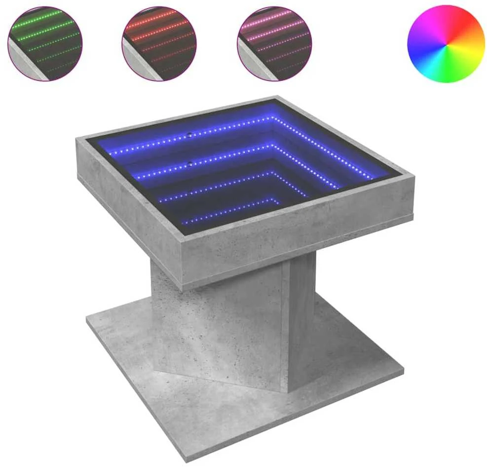 Kavos staliukas su LED, betono, 50x50x45cm, apdirbta mediena