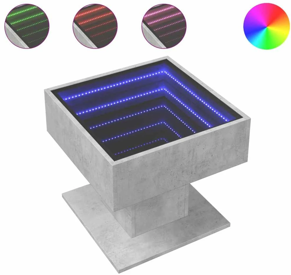 Kavos staliukas su LED, betono, 50x50x45cm, apdirbta mediena