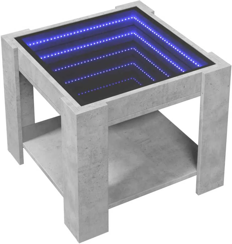 Kavos staliukas su LED, betono, 53x53x45cm, apdirbta mediena