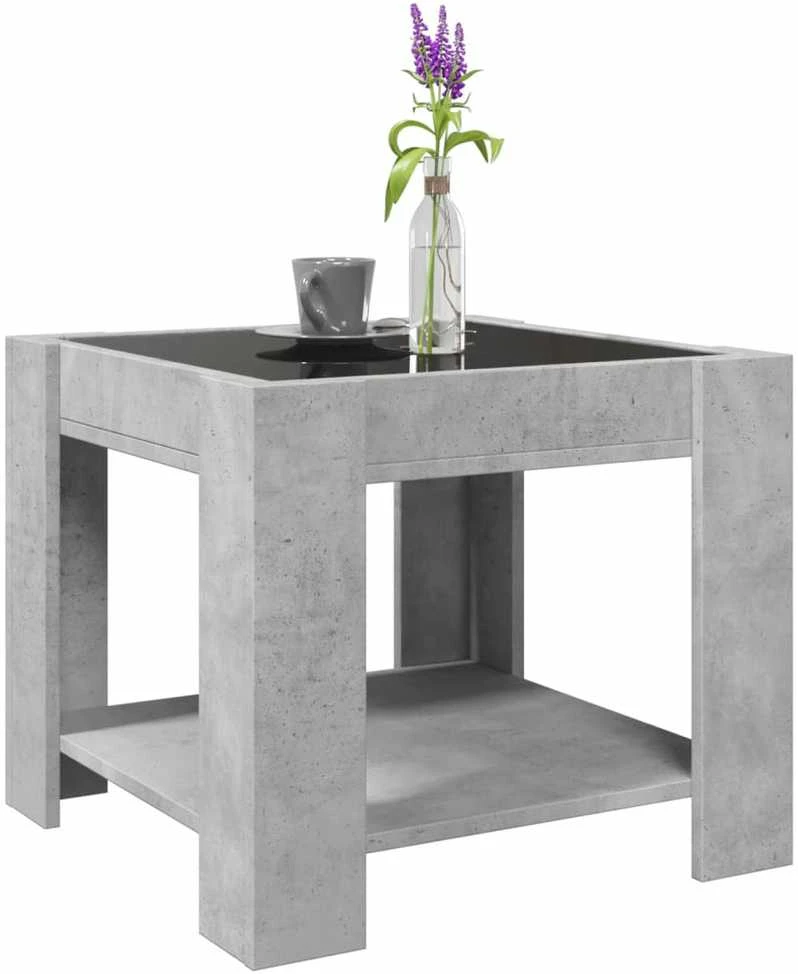 Kavos staliukas su LED, betono, 53x53x45cm, apdirbta mediena