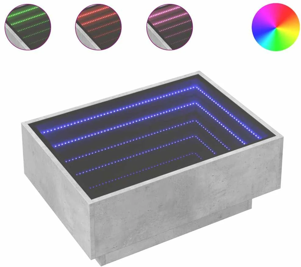 Kavos staliukas su LED, betono, 70x50x30cm, apdirbta mediena
