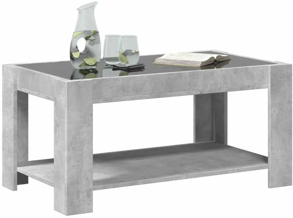 Kavos staliukas su LED, betono, 93x53x45cm, apdirbta mediena