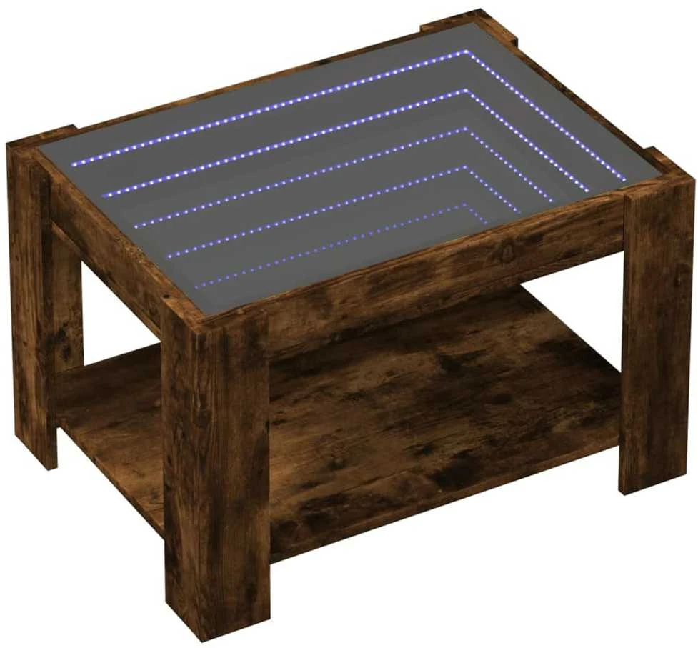Kavos staliukas su LED, dūminio ąžuolo, 73x53x45cm, mediena