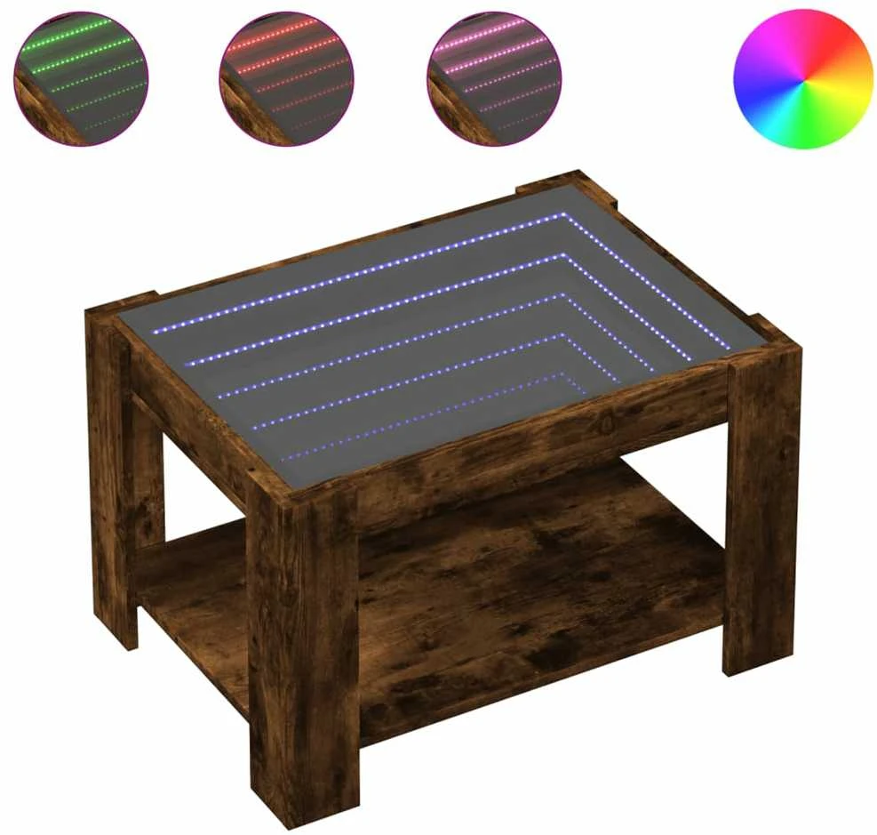 Kavos staliukas su LED, dūminio ąžuolo, 73x53x45cm, mediena
