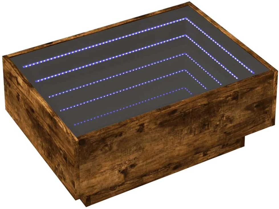 Kavos staliukas su LED, dūminio ąžuolo, 70x50x30cm, mediena