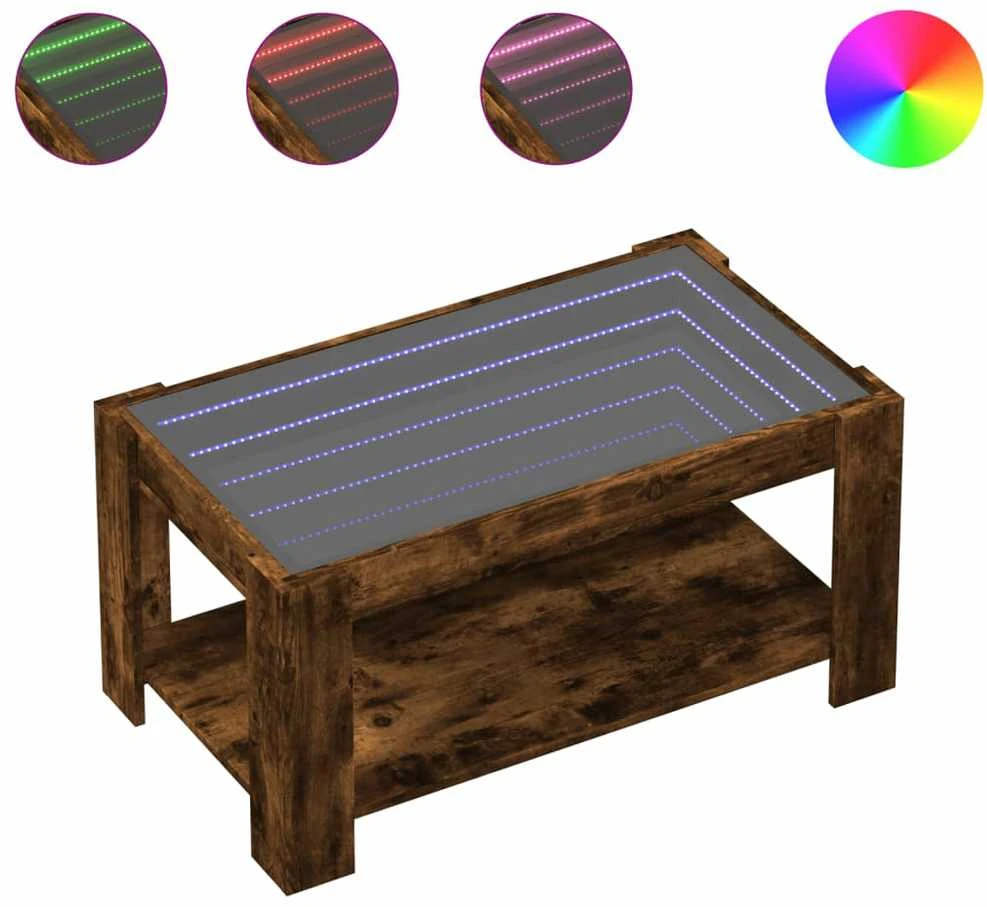 Kavos staliukas su LED, dūminio ąžuolo, 93x53x45cm, mediena