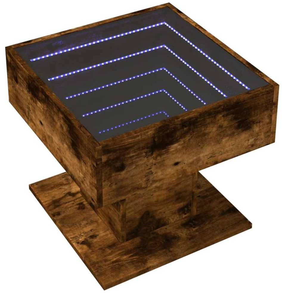 Kavos staliukas su LED, dūminio ąžuolo, 50x50x45cm, mediena