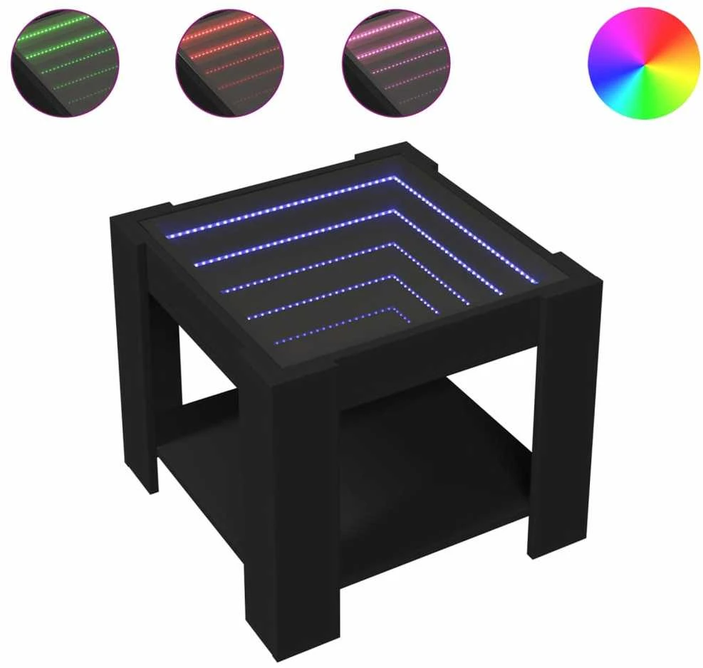 Kavos staliukas su LED, juodas, 53x53x45cm, apdirbta mediena