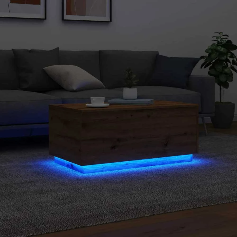 Kavos staliukas su LED lemputėmis, artisano ąžuolo, 90x50x40cm