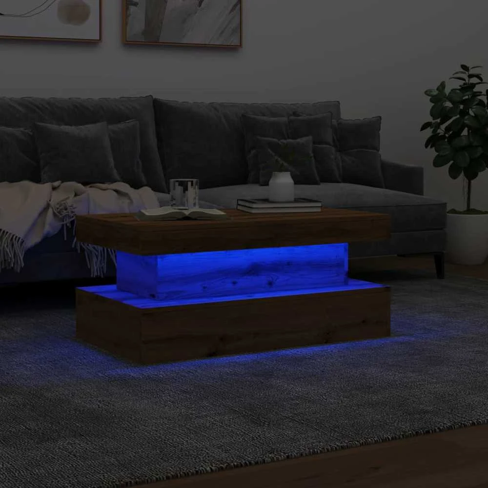 Kavos staliukas su LED lemputėmis, artisano ąžuolo, 90x50x40cm