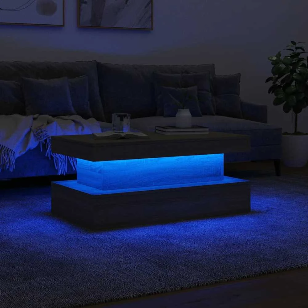 Kavos staliukas su LED lemputėmis, ąžuolo spalvos, 90x50x40cm