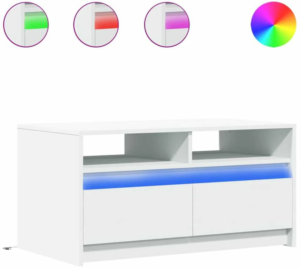 Kavos staliukas su LED lemputėmis, baltas, apdirbta mediena