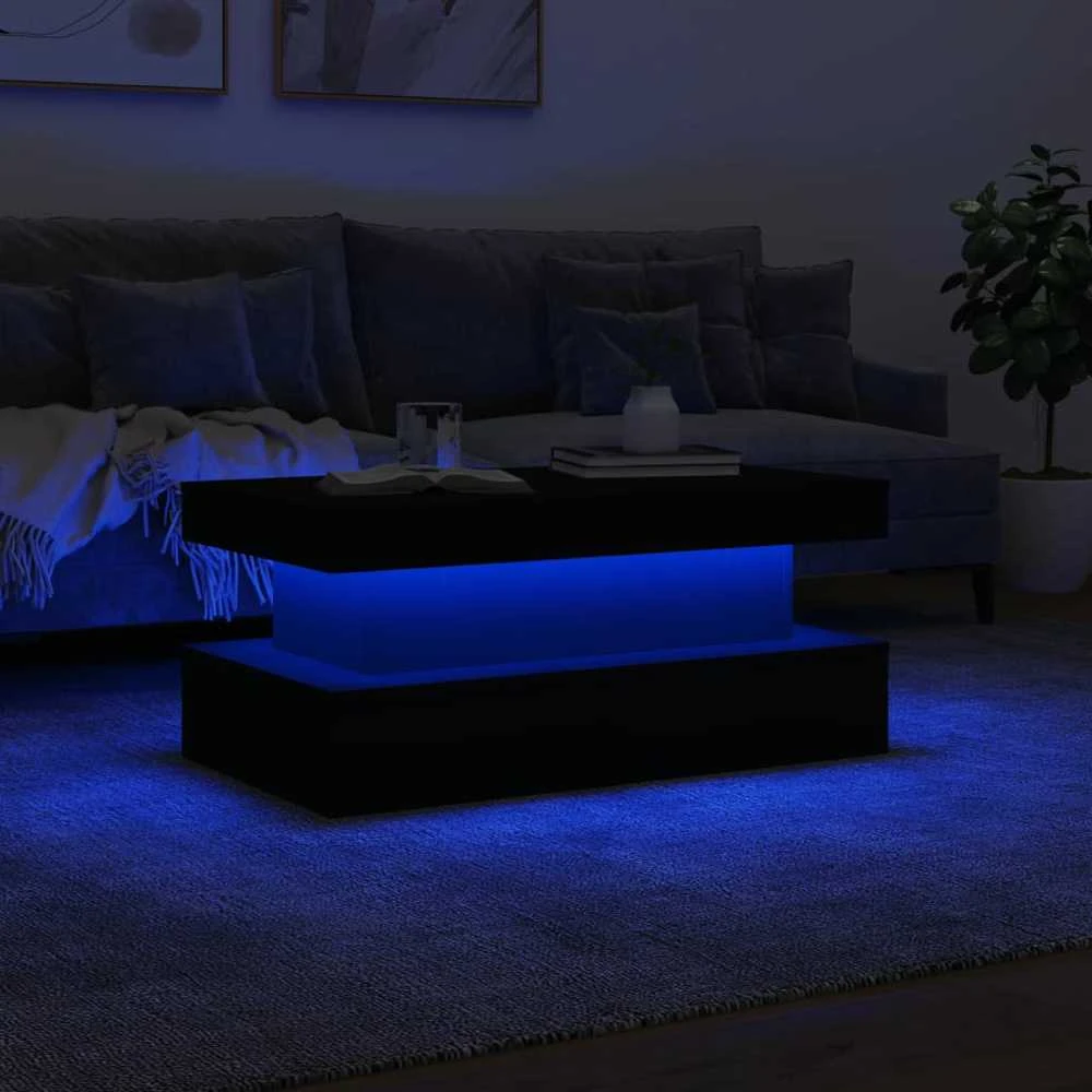 Kavos staliukas su LED lemputėmis, baltos spalvos, 90x50x40cm
