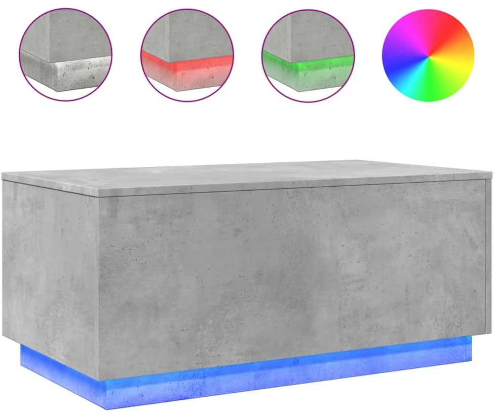 Kavos staliukas su LED lemputėmis, betono pilkas, 90x50x40cm