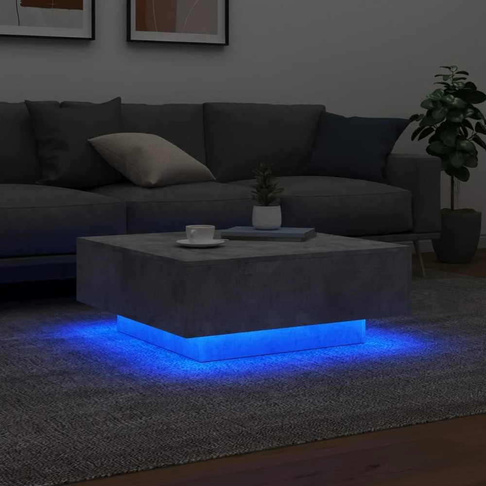 Kavos staliukas su LED lemputėmis, betono pilkas, 80x80x31cm