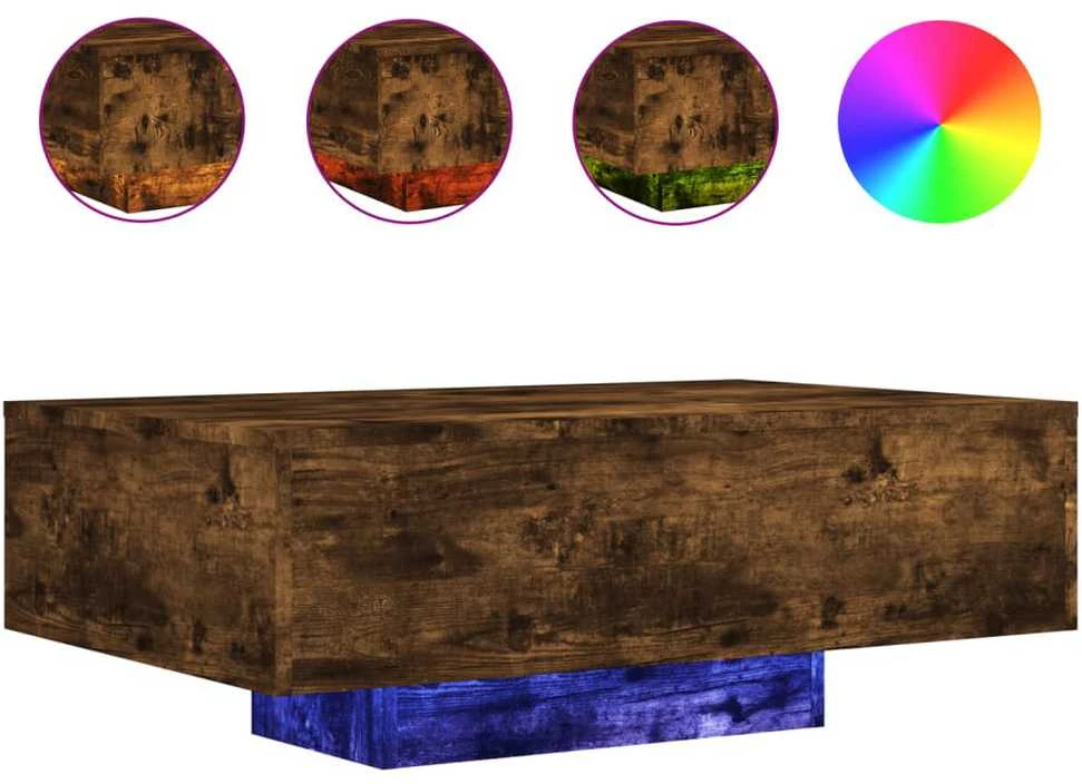 Kavos staliukas su LED lemputėmis, dūminio ąžuolo, 85x55x31cm