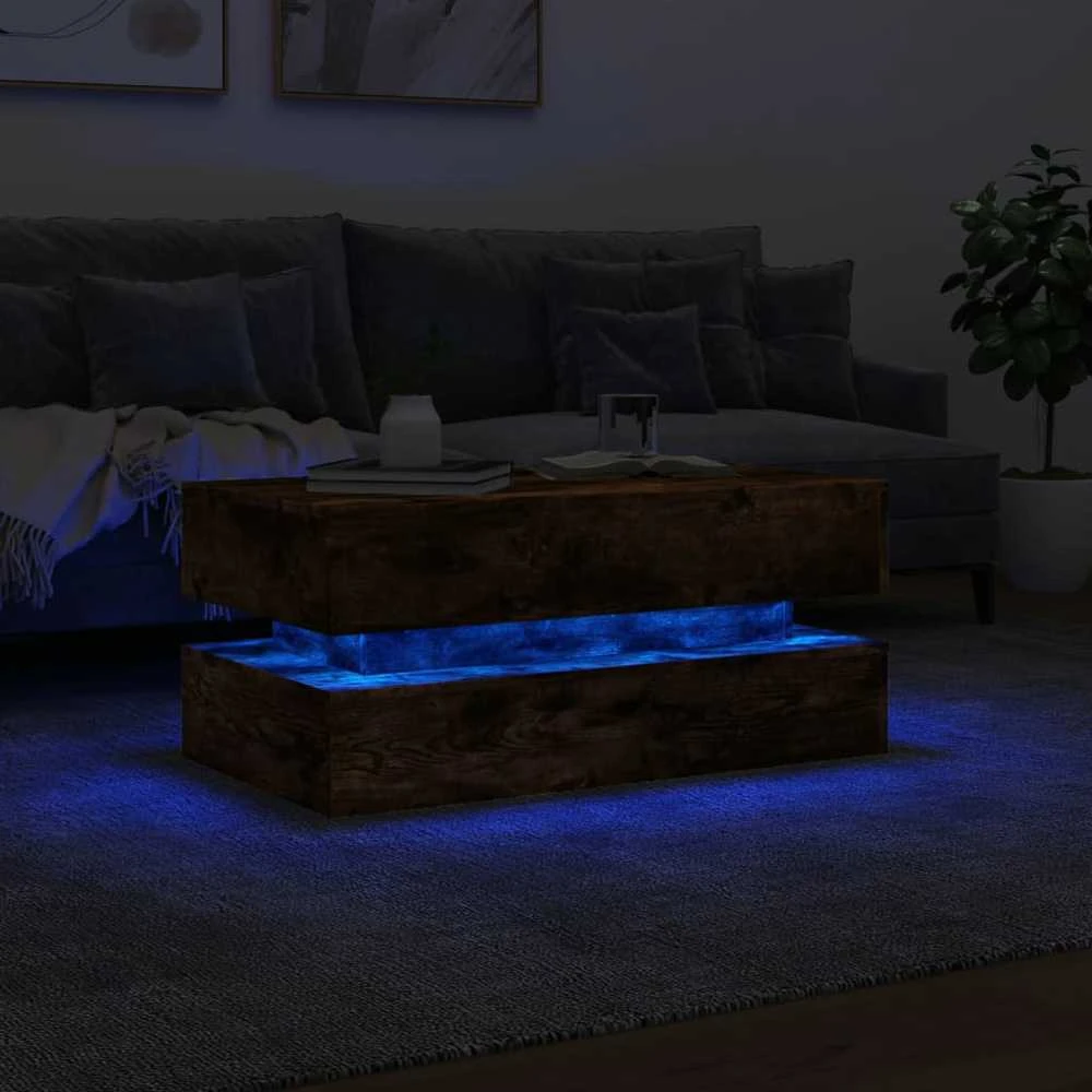 Kavos staliukas su LED lemputėmis, dūminis ąžuolo, 90x50x40cm