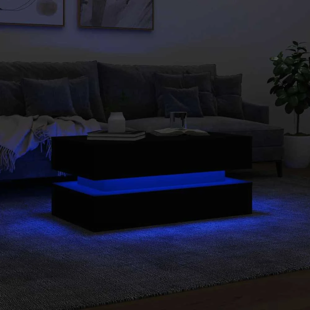 Kavos staliukas su LED lemputėmis, juodos spalvos, 90x50x40cm