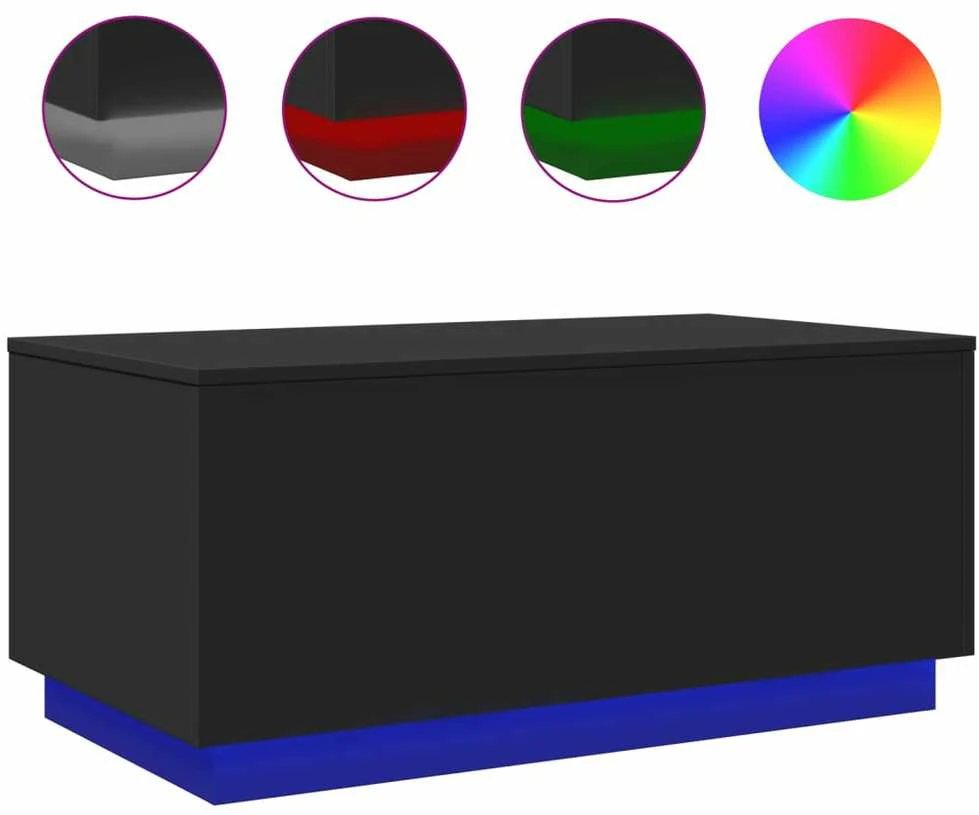 Kavos staliukas su LED lemputėmis, juodos spalvos, 90x50x40cm