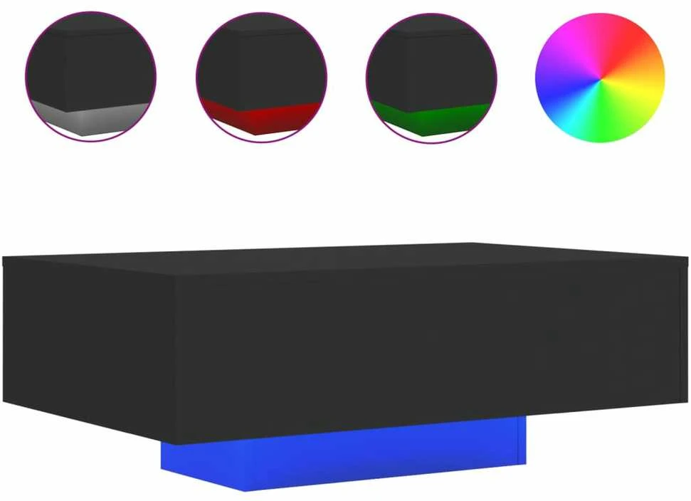 Kavos staliukas su LED lemputėmis, juodos spalvos, 85x55x31cm