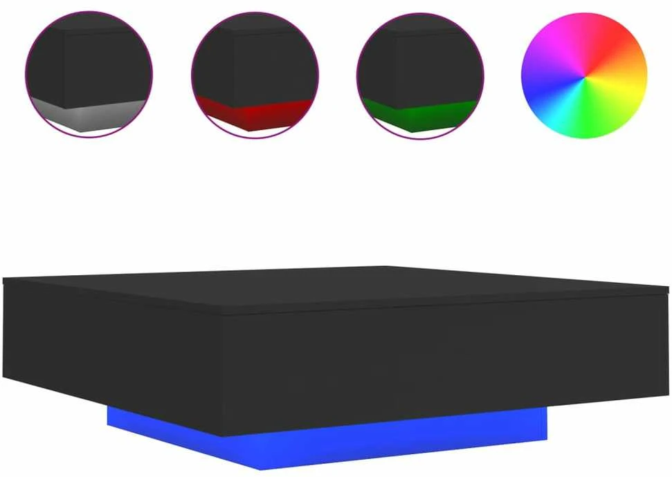 Kavos staliukas su LED lemputėmis, juodos spalvos, 100x100x31cm