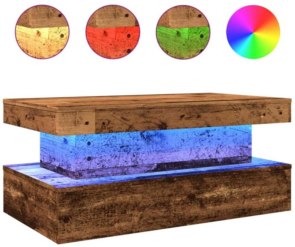 Kavos staliukas su LED lemputėmis, medienos, 90x50x40cm