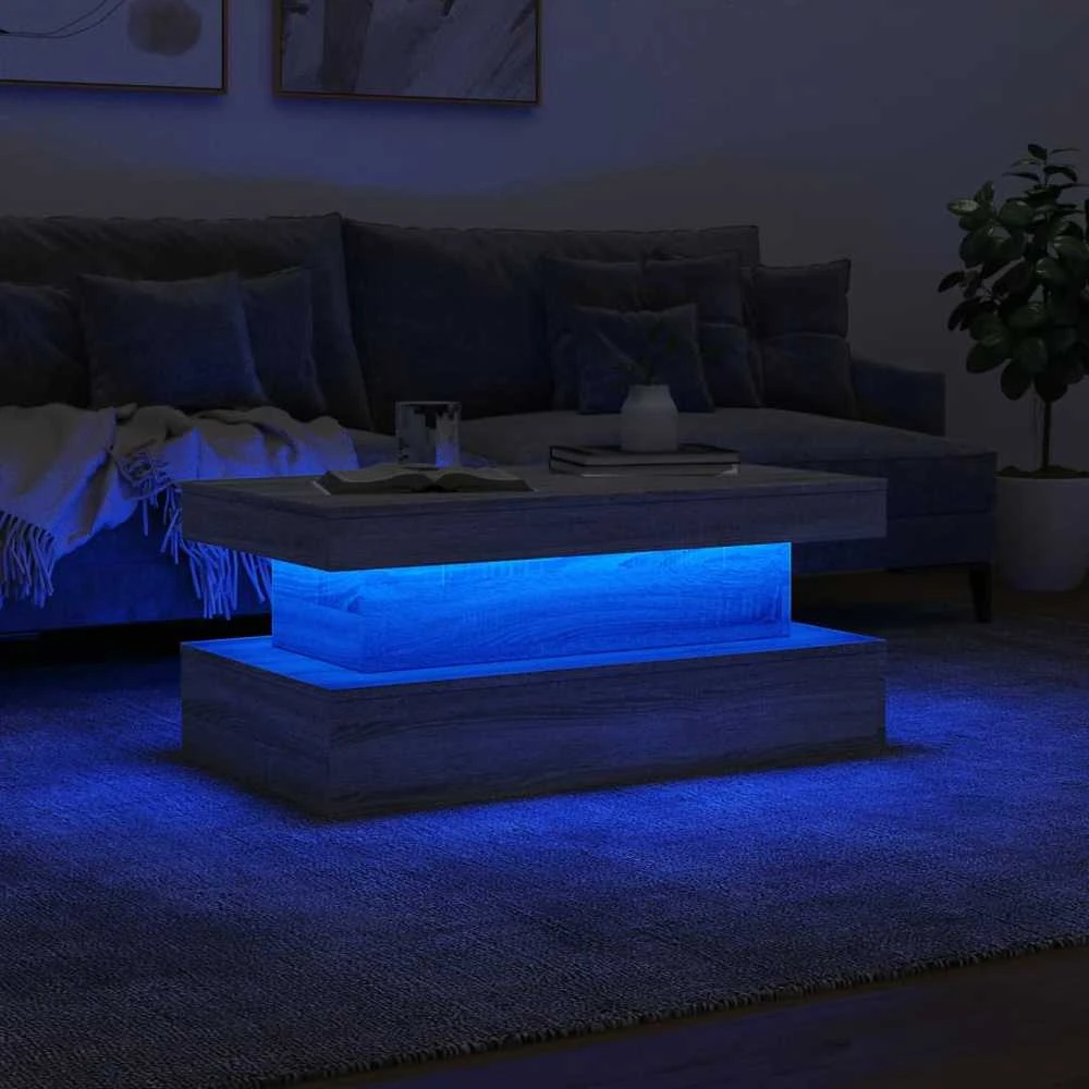 Kavos staliukas su LED lemputėmis, pilkas ąžuolo, 90x50x40cm