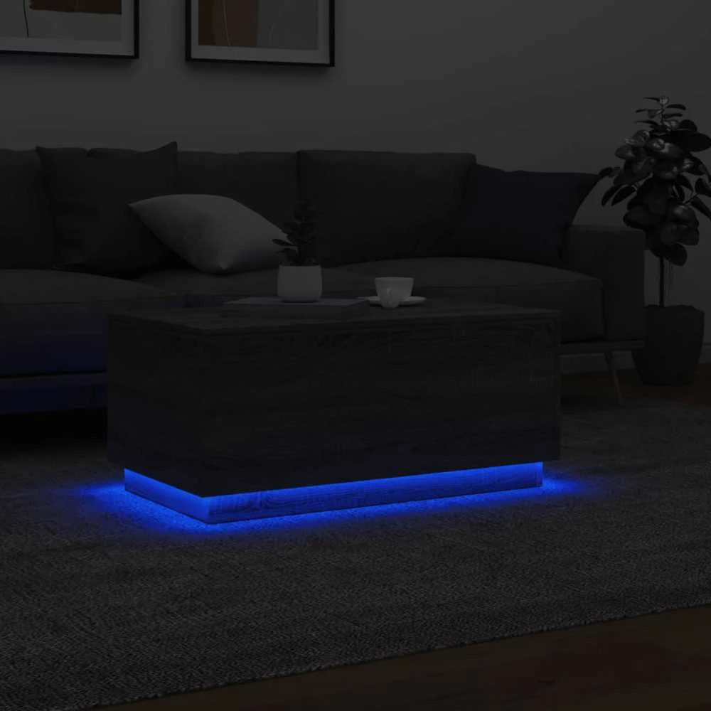 Kavos staliukas su LED lemputėmis, pilkas ąžuolo, 90x50x40cm