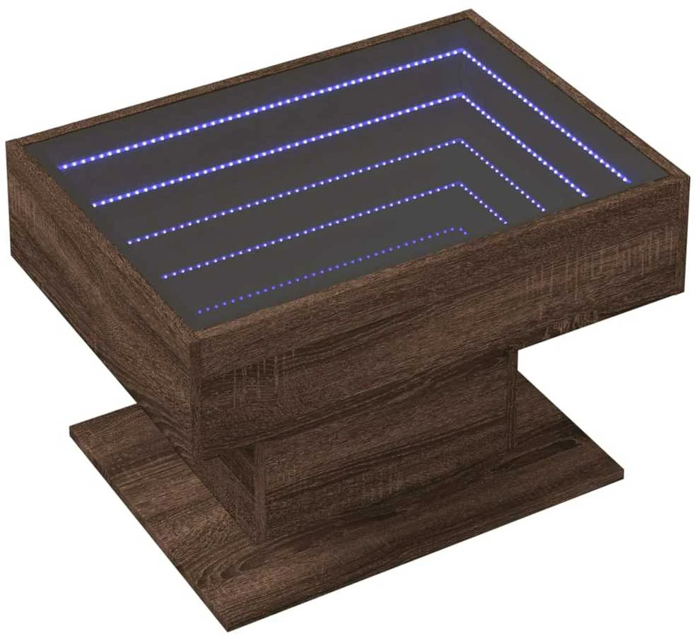 Kavos staliukas su LED, rudas ąžuolo, 70x50x45cm, mediena