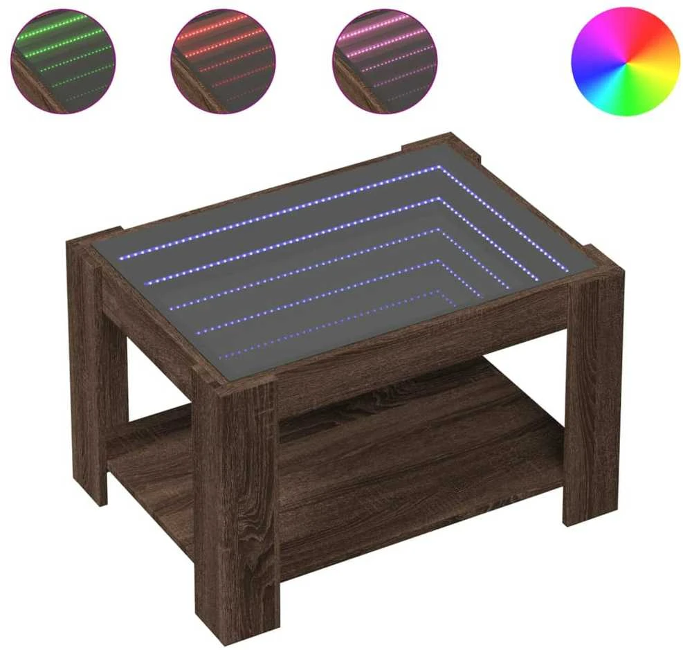 Kavos staliukas su LED, rudas ąžuolo, 73x53x45cm, mediena