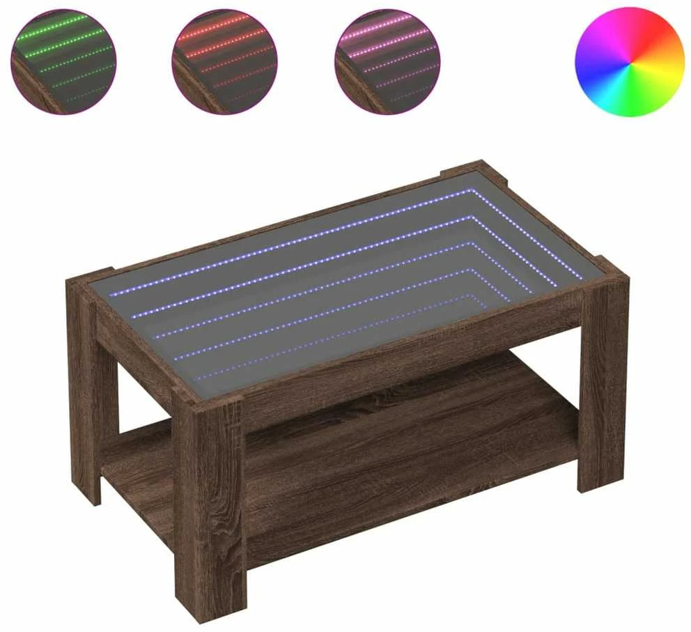 Kavos staliukas su LED, rudas ąžuolo, 93x53x45cm, mediena