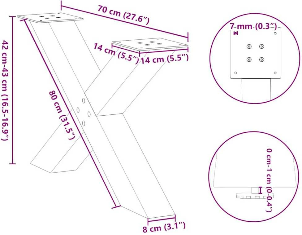 Kavos staliuko kojelės, 2 vnt., antracito, 70x(42-43)cm