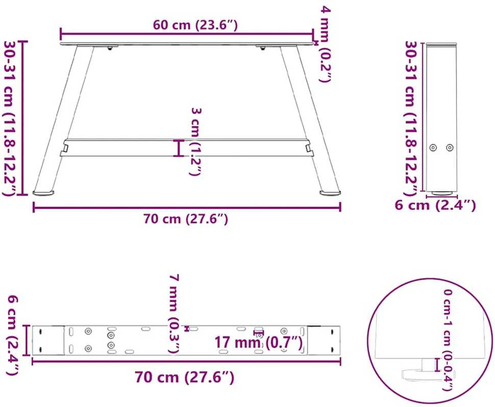 Kavos staliuko kojelės, 2 vnt., antracito, 70x(30-31)cm
