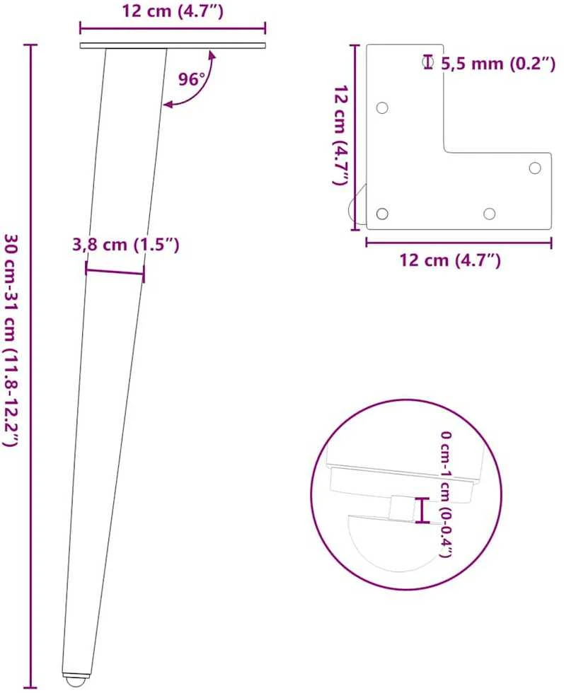 Kavos staliuko kojelės, 4 vnt., antracito, 30-31cm, plienas