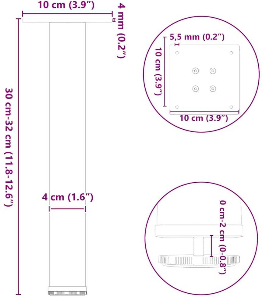 Kavos staliuko kojelės, 4 vnt., antracito spalvos, 30-32 cm, plienas